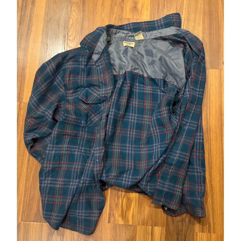 Northwest Blue Plaid Chore Button Flannel Work Coat Mens Large Vintage‎